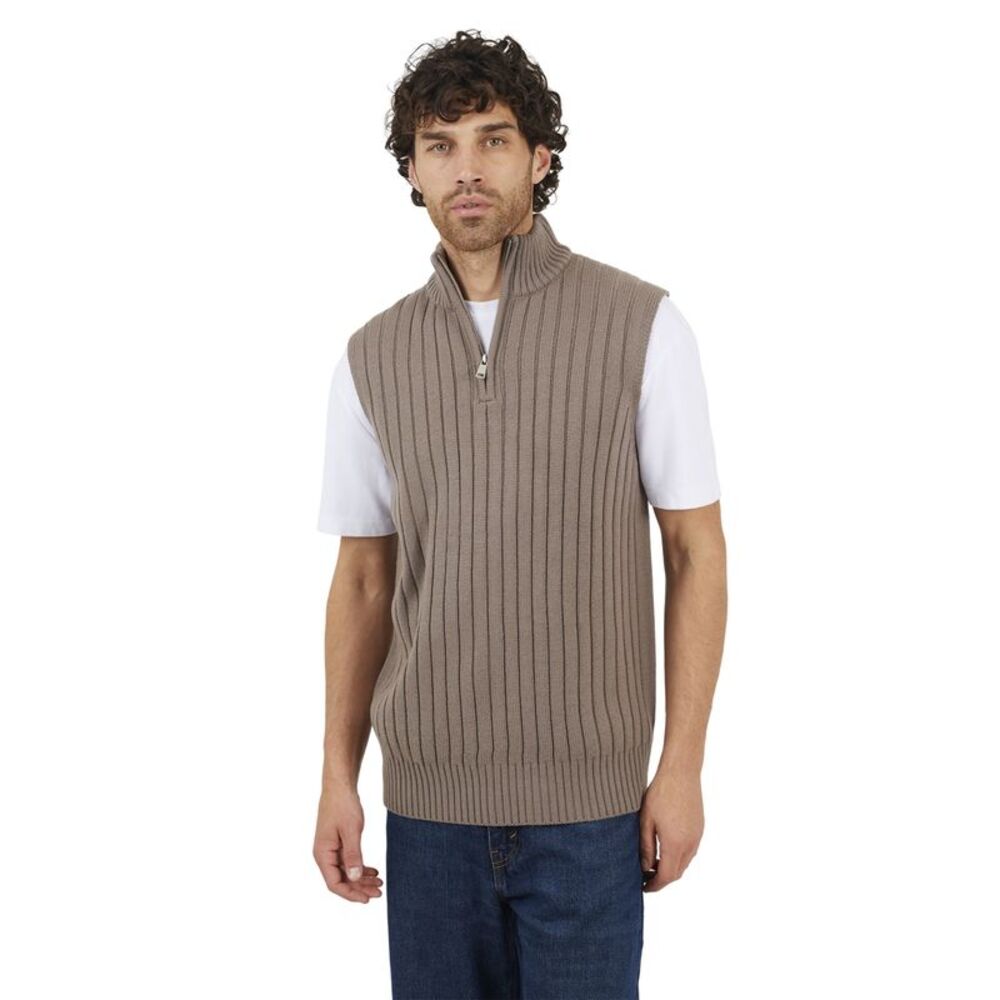 Brave Soul Mens Funnel Neck Sleeveless Sweater / Iron Grey